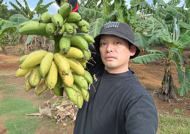 島バナナと男性の写真